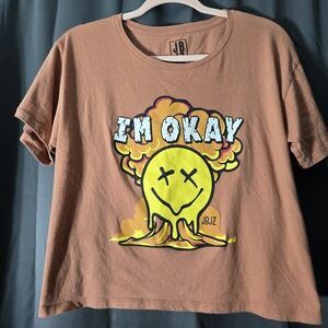 Jantzen Tan Tee with Melting Face Graphic 'I'm Okay'